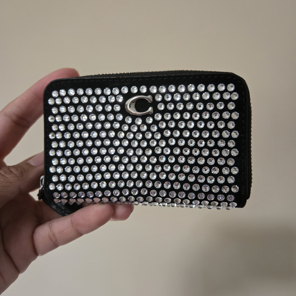 Coach Black Leather Wallet with Silver Zipper